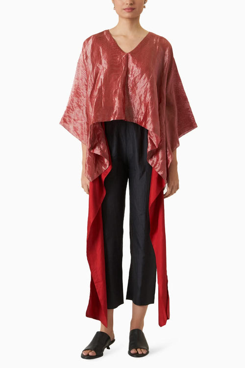 Metallic Kaftan Blouse - Red
