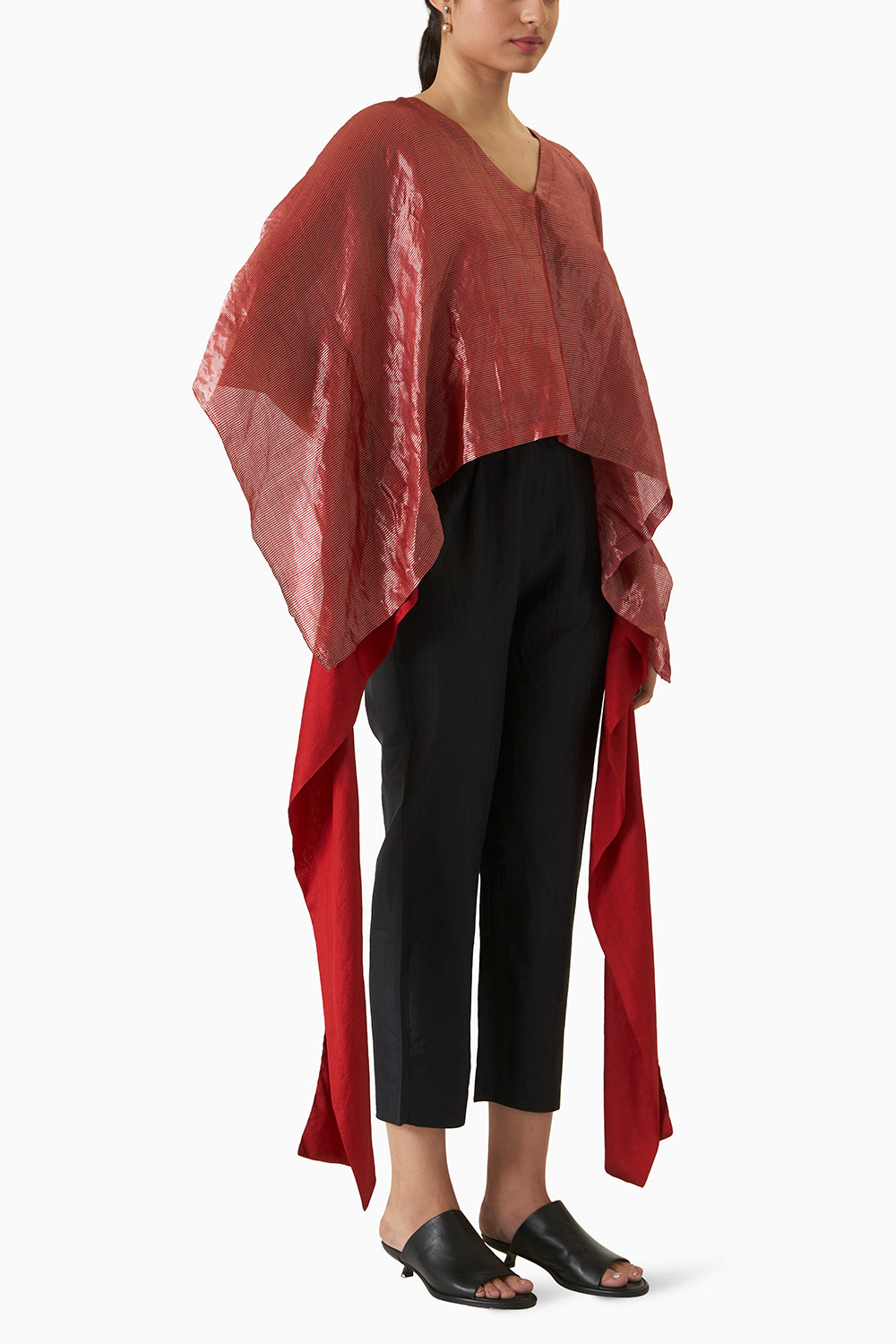 Metallic Kaftan Blouse - Red