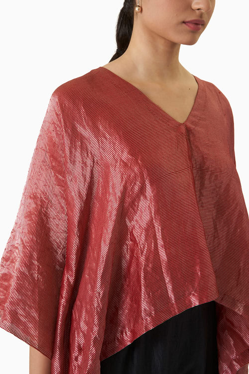 Metallic Kaftan Blouse - Red