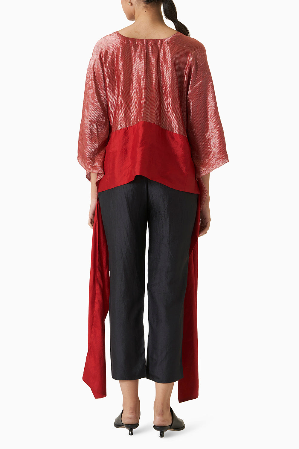 Metallic Kaftan Blouse - Red