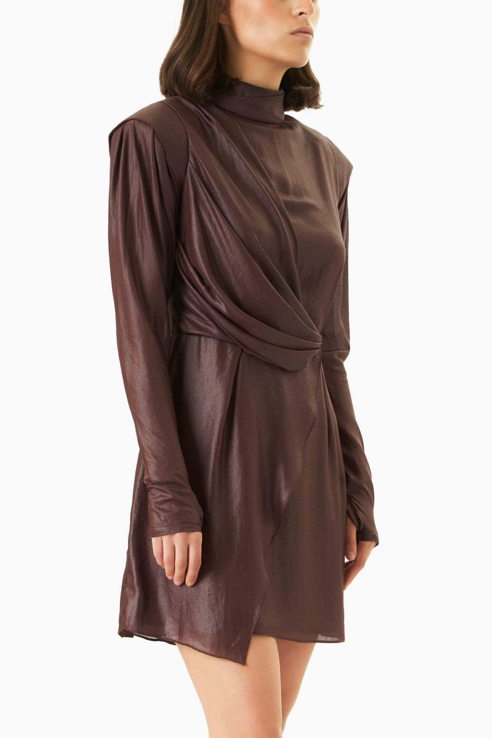 Mahogany Chiffon Draped Dress