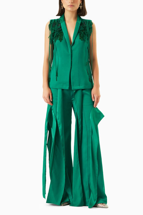 Electric Green Floral AppliquÃƒÂ© Pantsuit