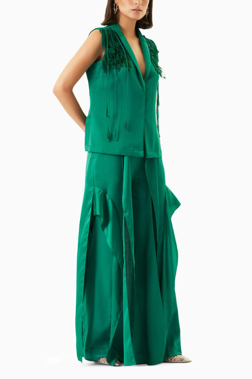 Electric Green Floral AppliquÃƒÂ© Pantsuit