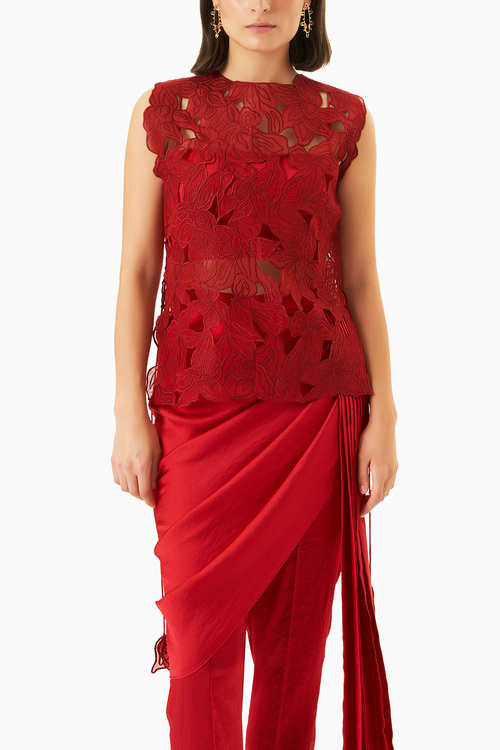 Red Cutwork Vest and Bustier