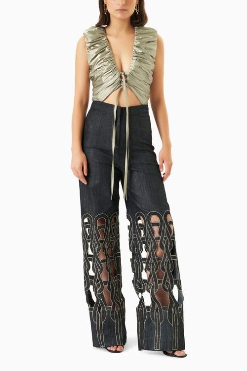 Space Beige Reflective Tie-up Jumpsuit