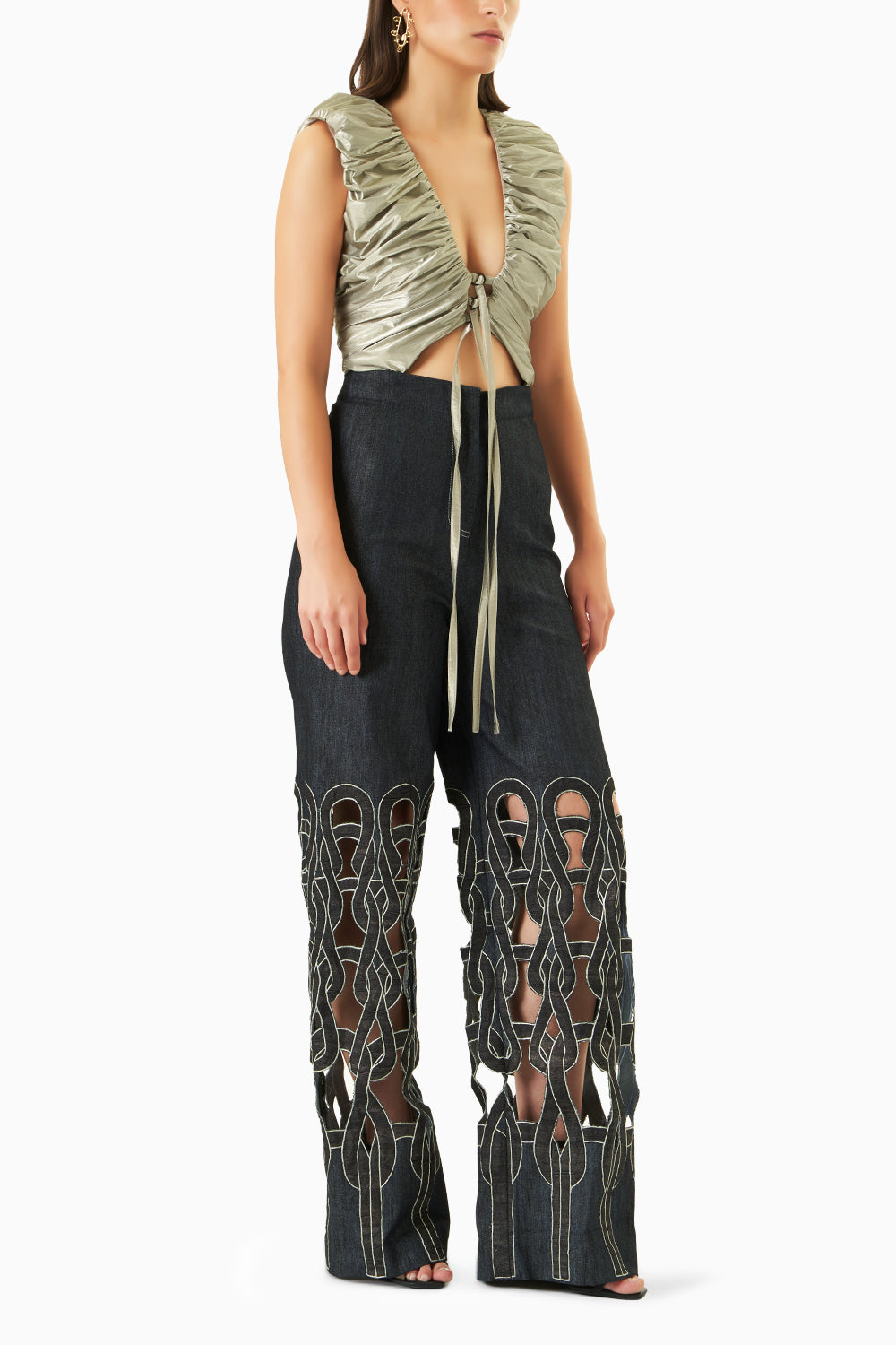 Space Beige Reflective Tie-up Jumpsuit