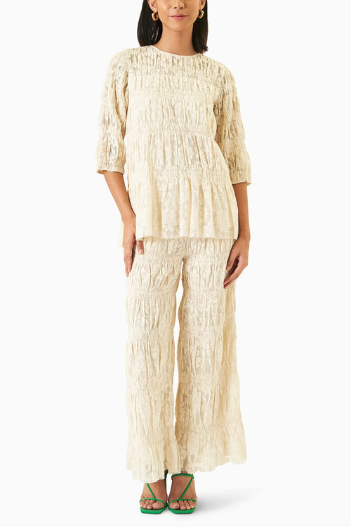 Allover Ruched Lace Pant Set
