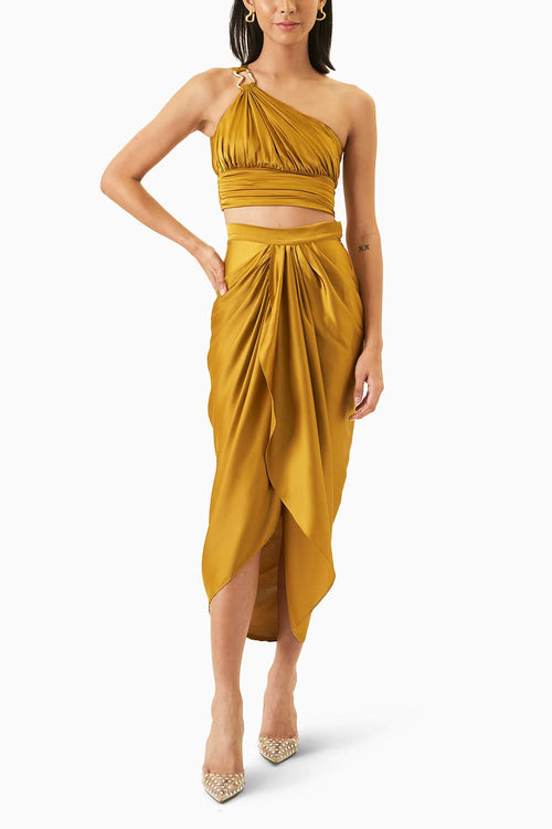 One Shoulder Draped Skirt Set
