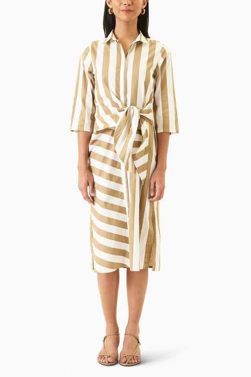 Side Tie Striped Shirt Dress