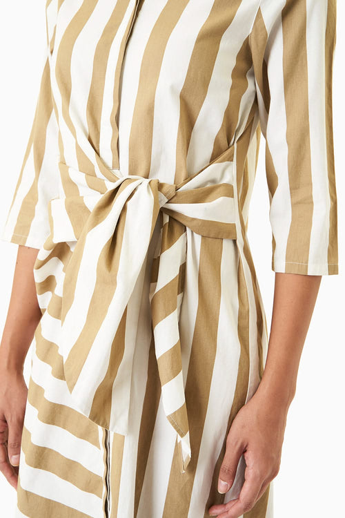 Side Tie Striped Shirt Dress
