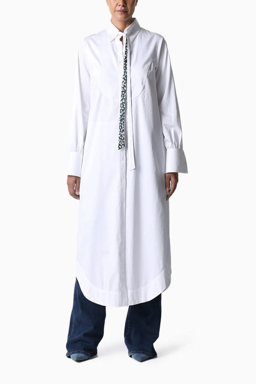 White Cotton Midi Shirt Dress