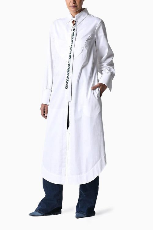 White Cotton Midi Shirt Dress