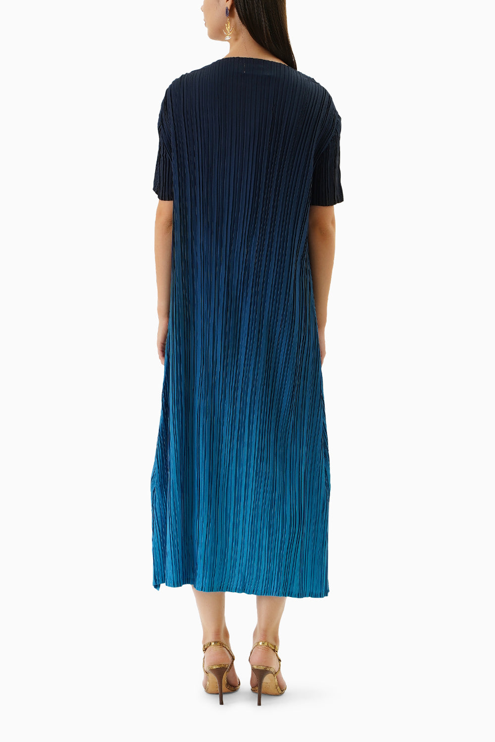 Ombre Blue Pleated Midi Dress