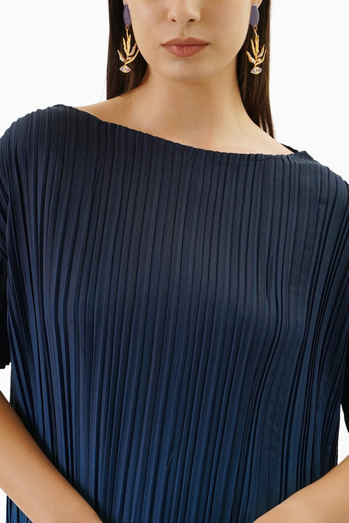 Ombre Blue Pleated Midi Dress