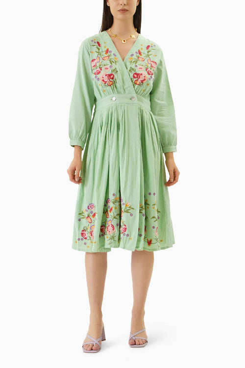 Green Floral Midi Dress