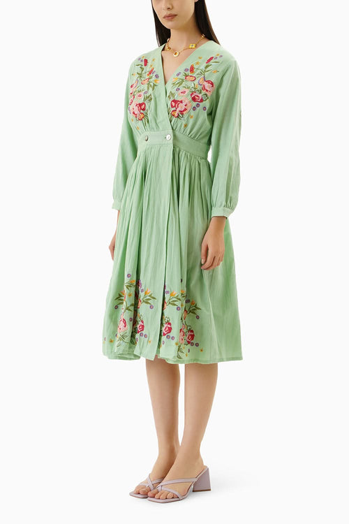 Green Floral Midi Dress