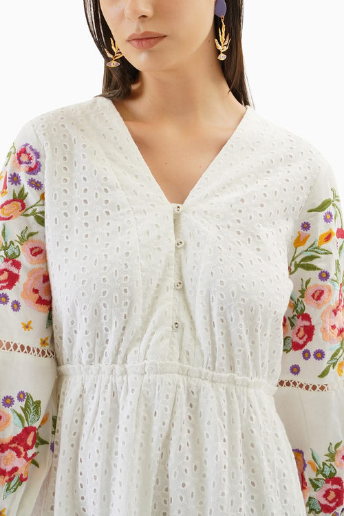 Broderie Tiered Midi Embroidered Dress