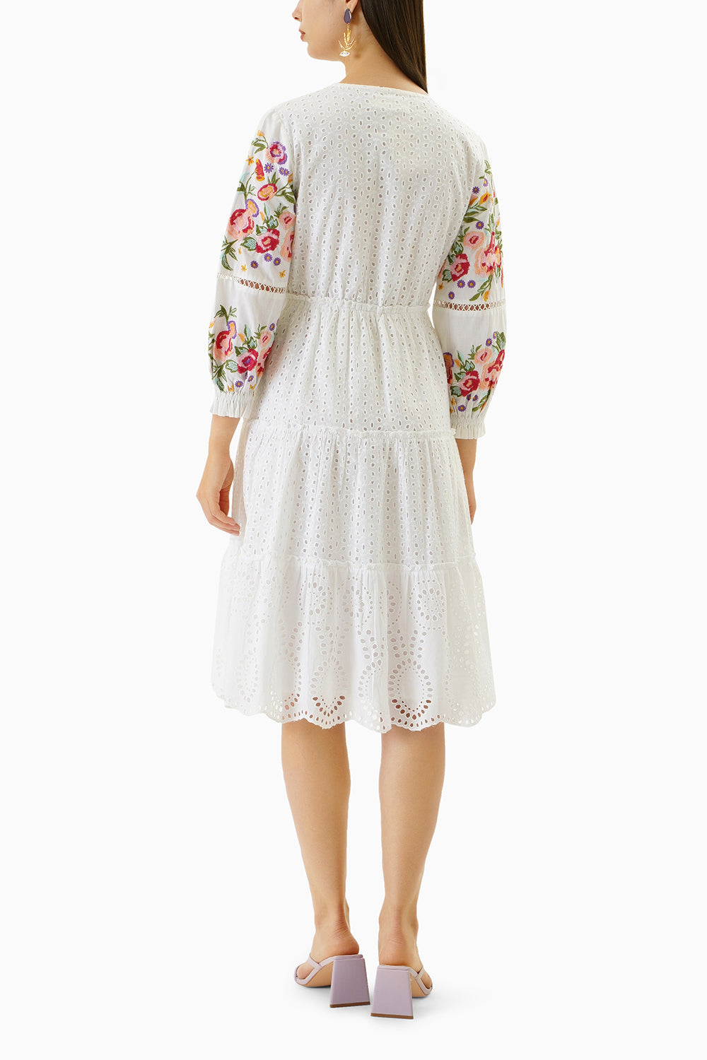 Broderie Tiered Midi Embroidered Dress