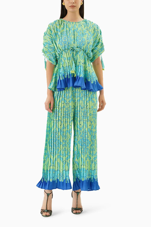 Multicolored Pleated Co-ord Set