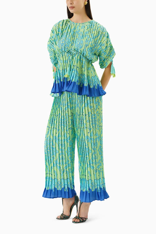 Multicolored Pleated Co-ord Set