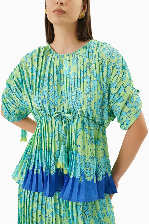 Multicolored Pleated Co-ord Set