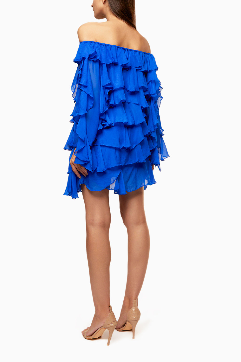 Marion Blue Chiffon Dress With Ruffle Detailing