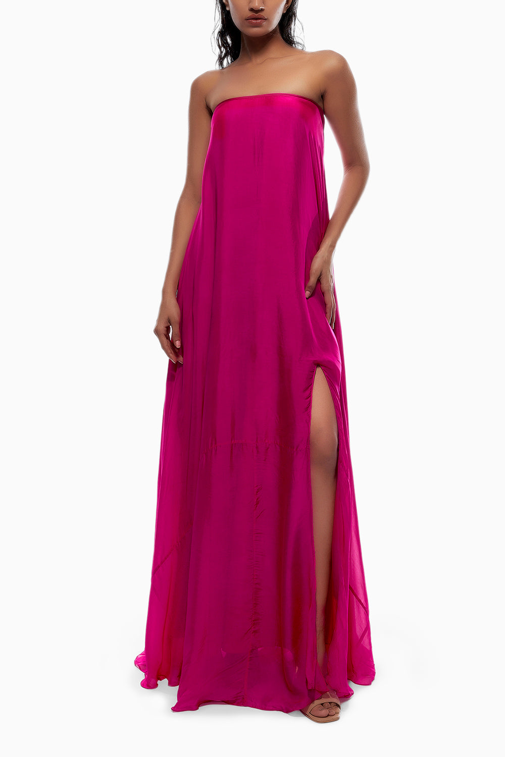 Hot Pink Chiffon Tube Dress