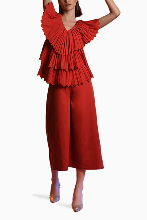 Echo Red Pleated Jumpsuit