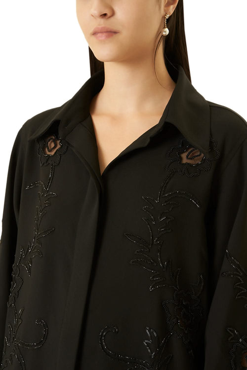 Black Shirt Dress With Japanese Beads