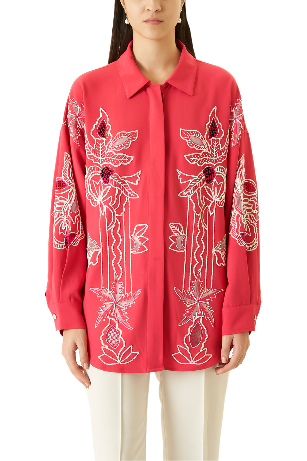 Pink Cutwork Shirt with Beads