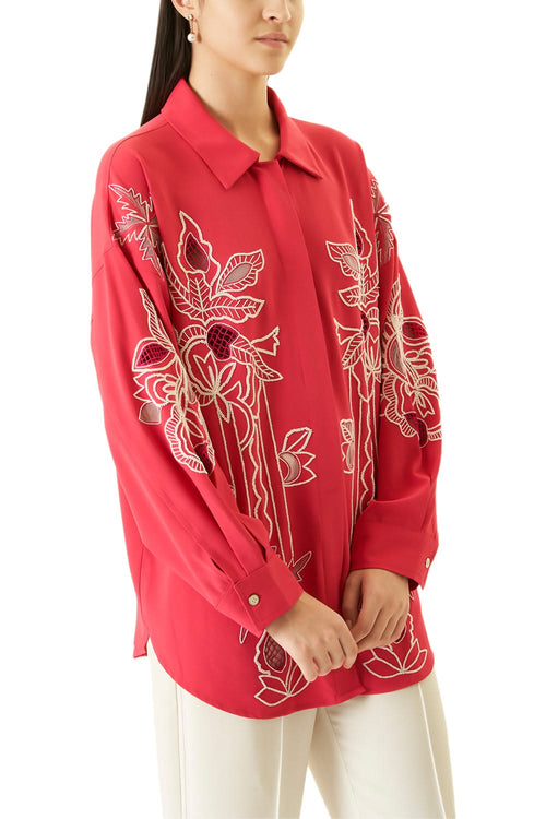 Pink Cutwork Shirt with Beads