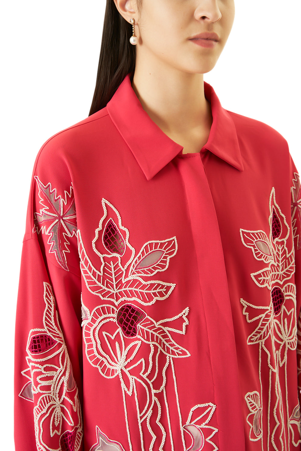 Pink Cutwork Shirt with Beads