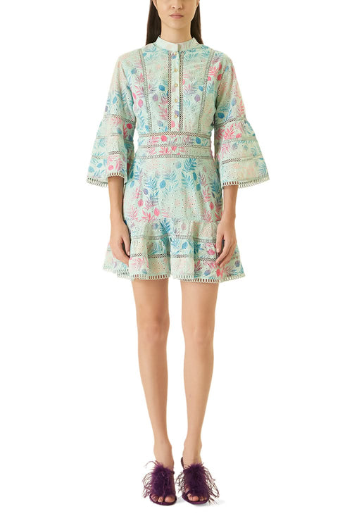 Sea Blue Schifflie Lace Short Dress