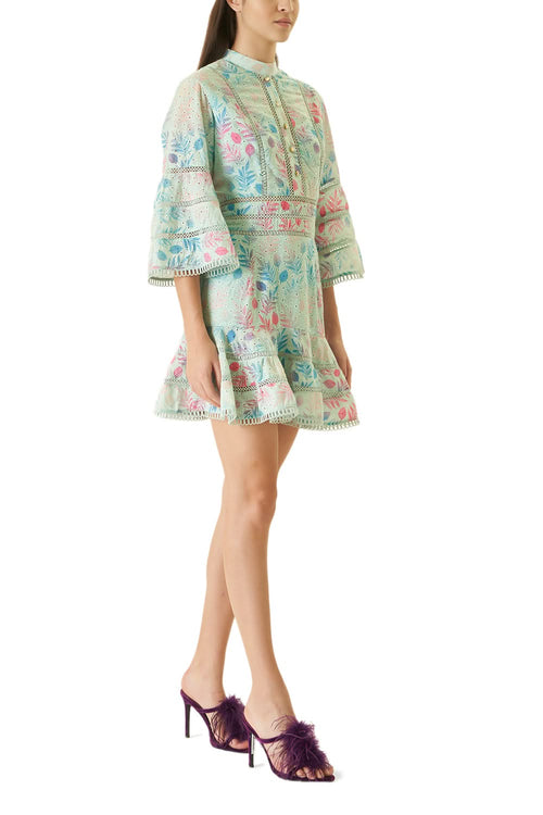 Sea Blue Schifflie Lace Short Dress