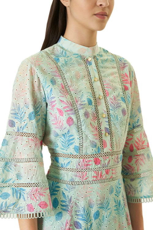 Sea Blue Schifflie Lace Short Dress