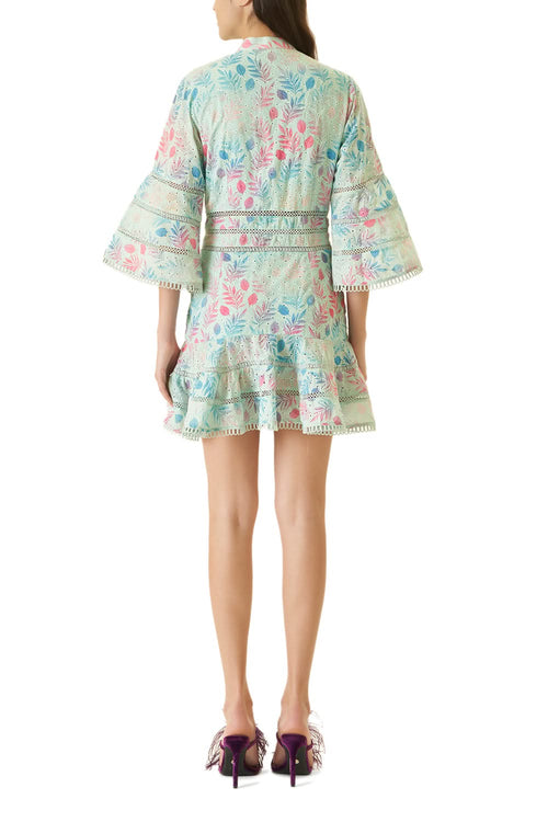 Sea Blue Schifflie Lace Short Dress