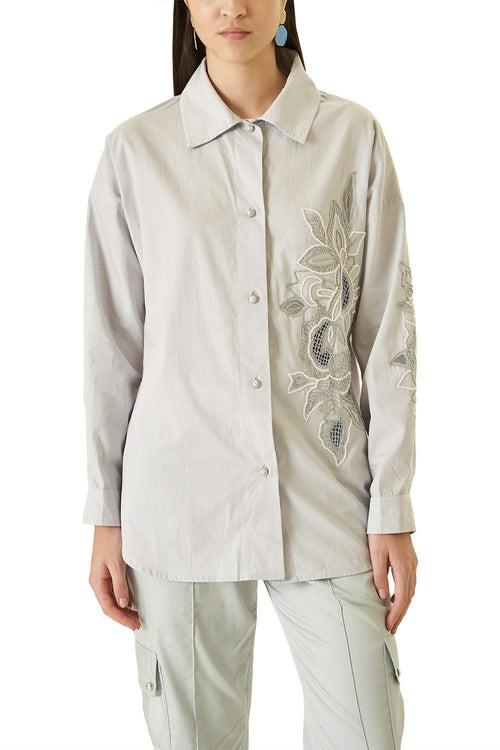 Grey Cutwork Shirt With Beads