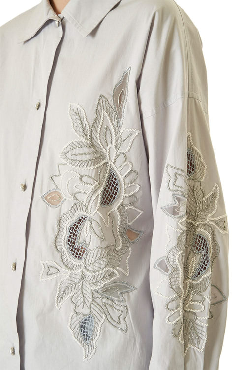 Grey Cutwork Shirt With Beads