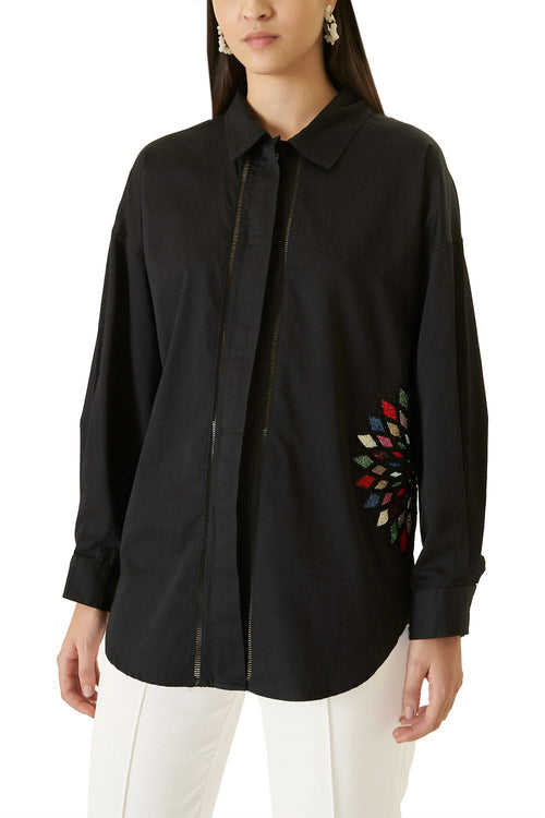 Black Shirt With Multicolour Beads
