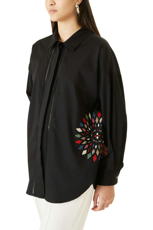 Black Shirt With Multicolour Beads