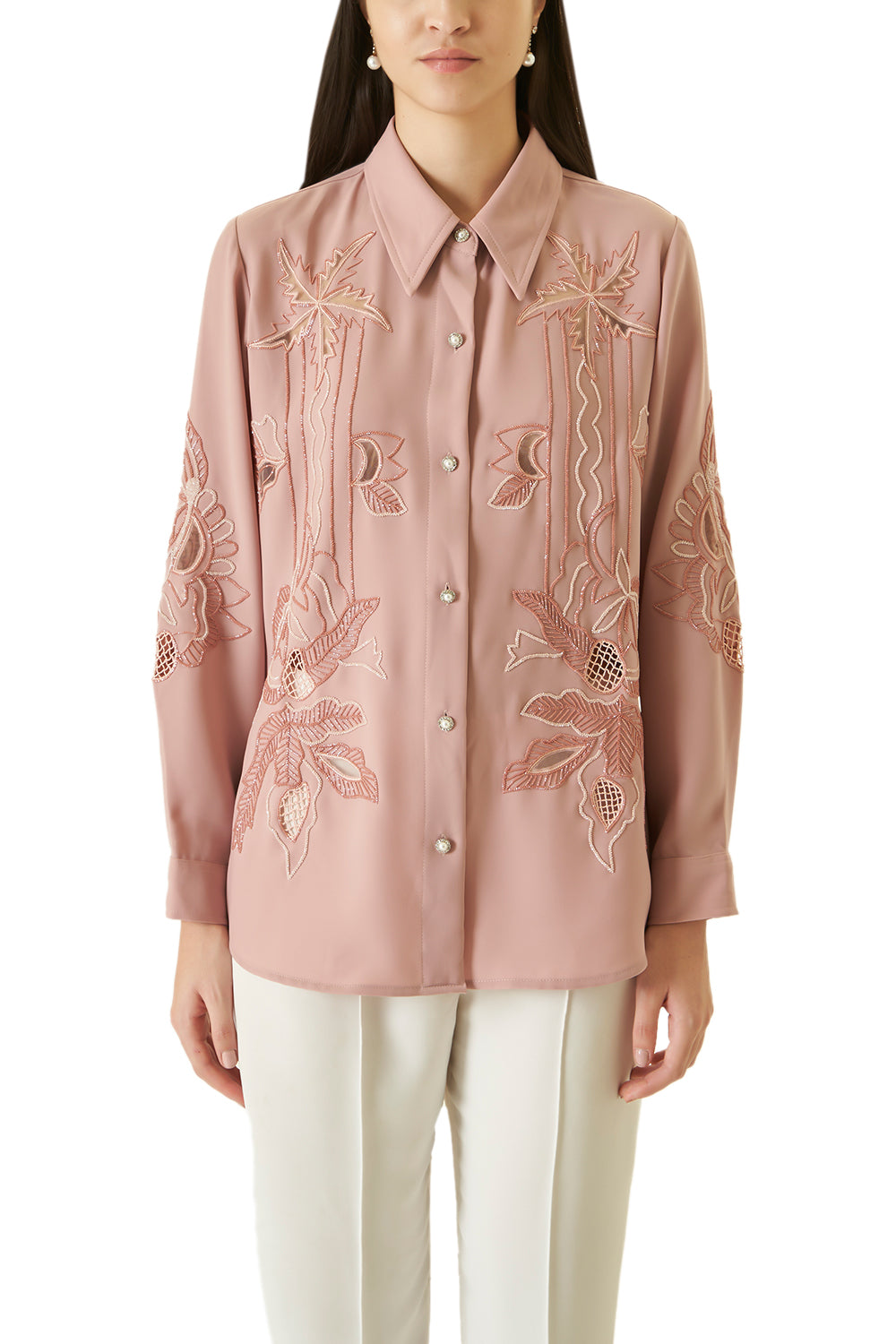 Pale Pink Cutwork Shirt with Beads