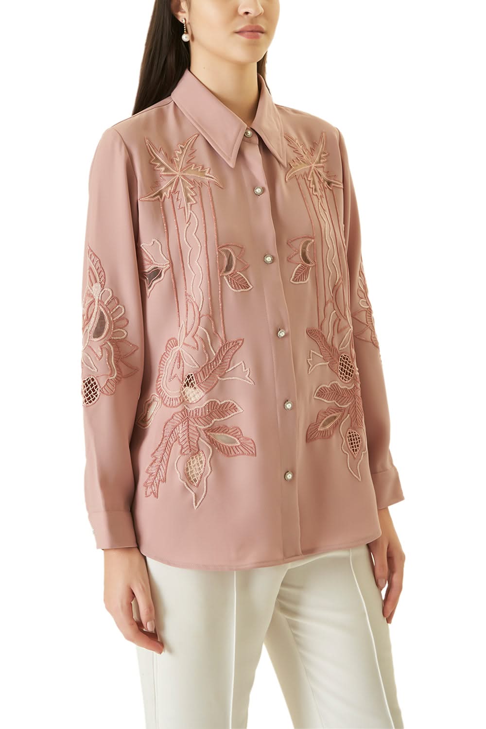 Pale Pink Cutwork Shirt with Beads