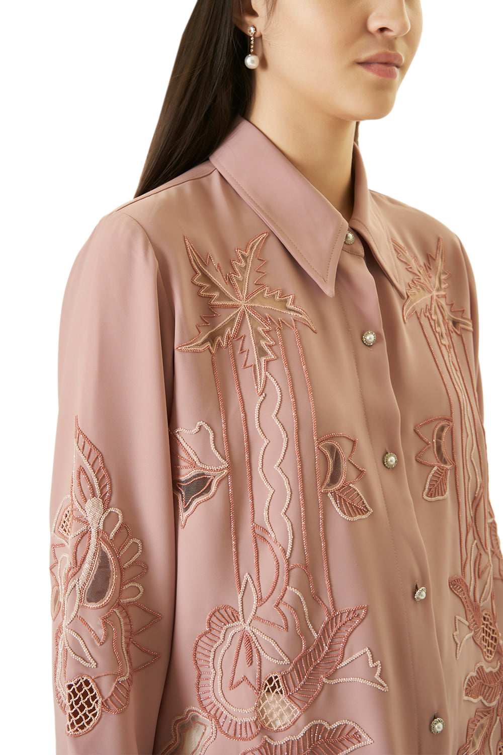 Pale Pink Cutwork Shirt with Beads