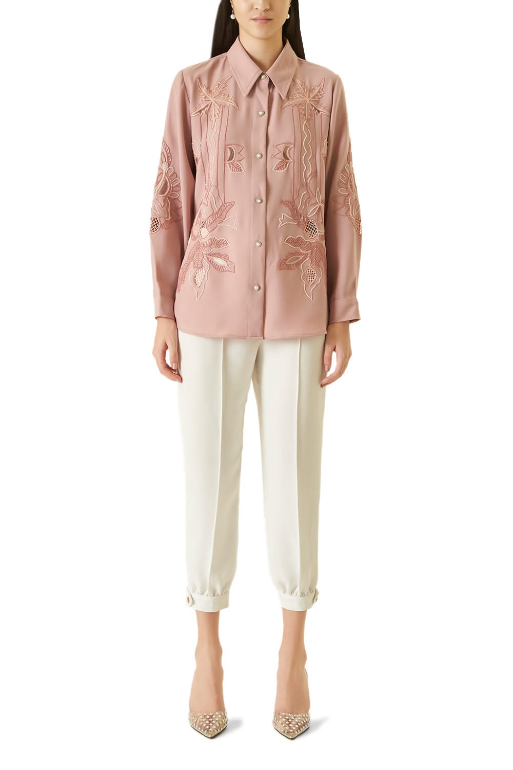 Pale Pink Cutwork Shirt with Beads