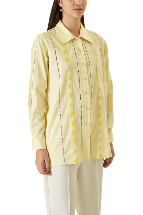 Lemon Yellow Shirt With Bead Work