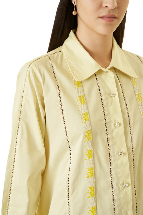 Lemon Yellow Shirt With Bead Work
