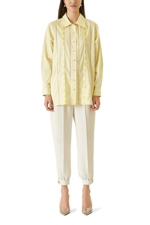 Lemon Yellow Shirt With Bead Work
