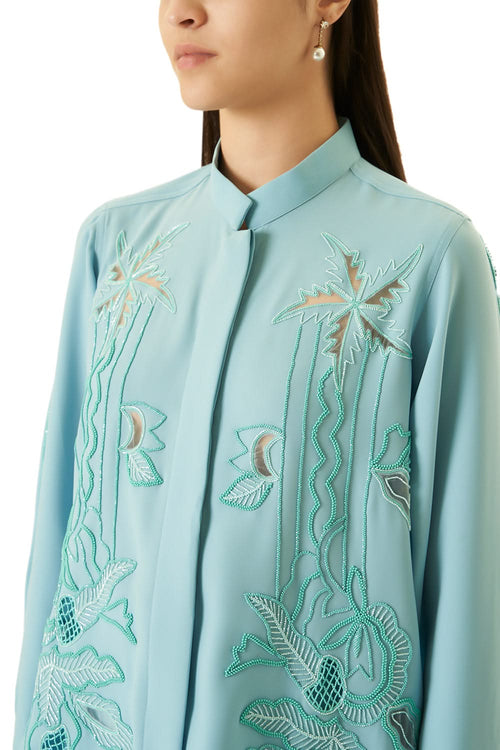 Blue Cutwork Co-ord Set With Beads