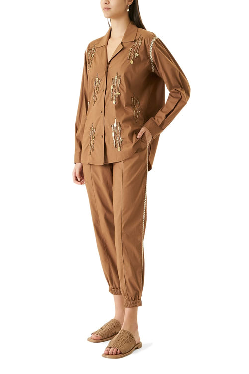 Brown Co-ord Set With Sequin Work