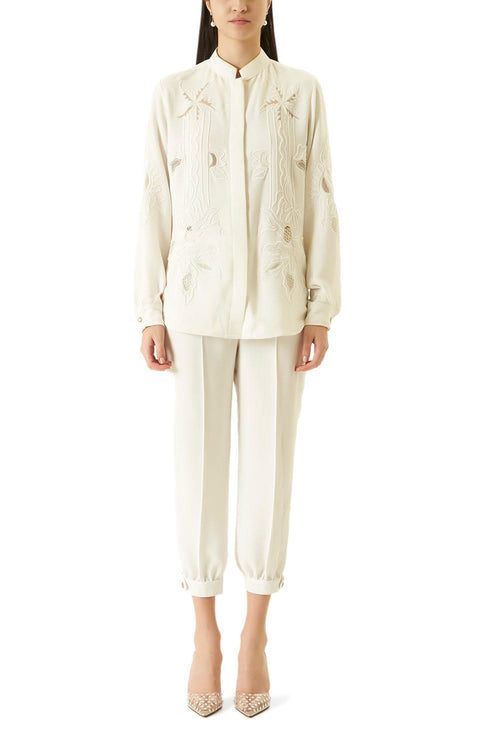White Cutwork Co-ord Set With Beads